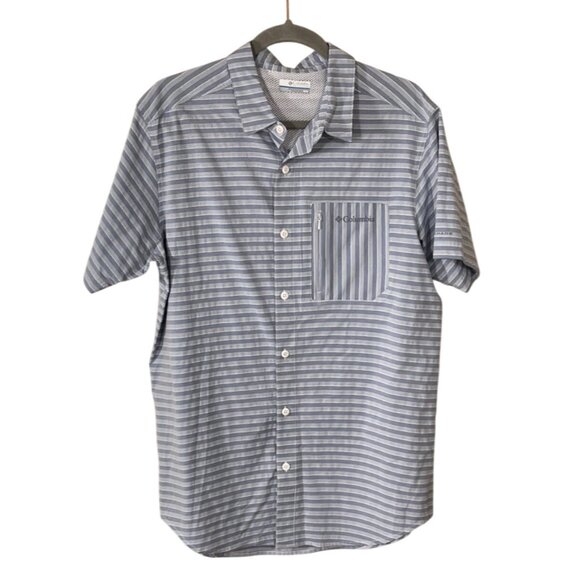 Columbia Men's Button Front Shirt Twisted Creek Size M Medium Blue White Stripe - Picture 1 of 7